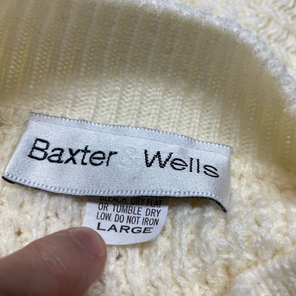 Vintage Baxter & Wells Size Large Ivory Cream Cable Knit Crew Neck Sweater - Picture 11 of 14